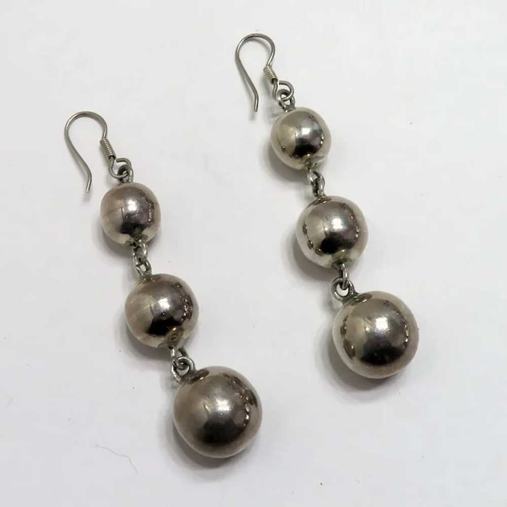 Sterling Silver Graduated Drop Ball Earrings - image 2