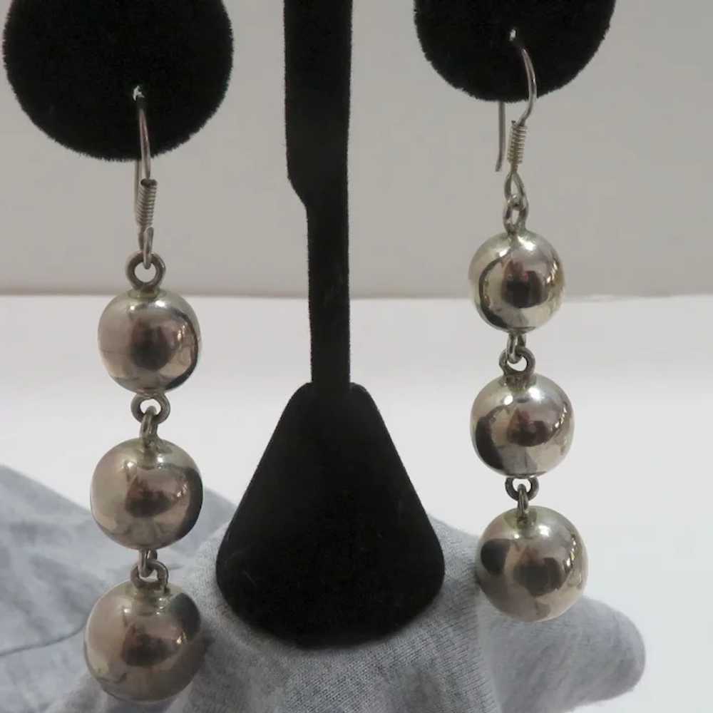 Sterling Silver Graduated Drop Ball Earrings - image 3