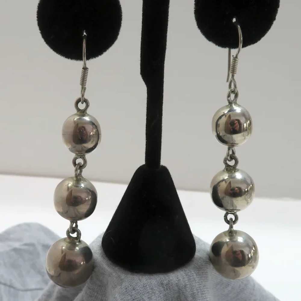 Sterling Silver Graduated Drop Ball Earrings - image 4