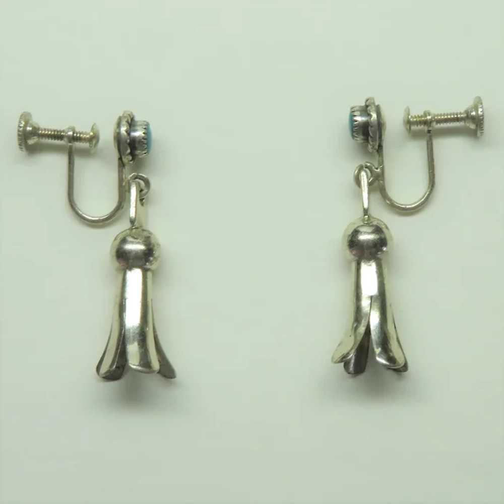 Sterling Silver Screw Back Squash Blossom Earrings - image 4
