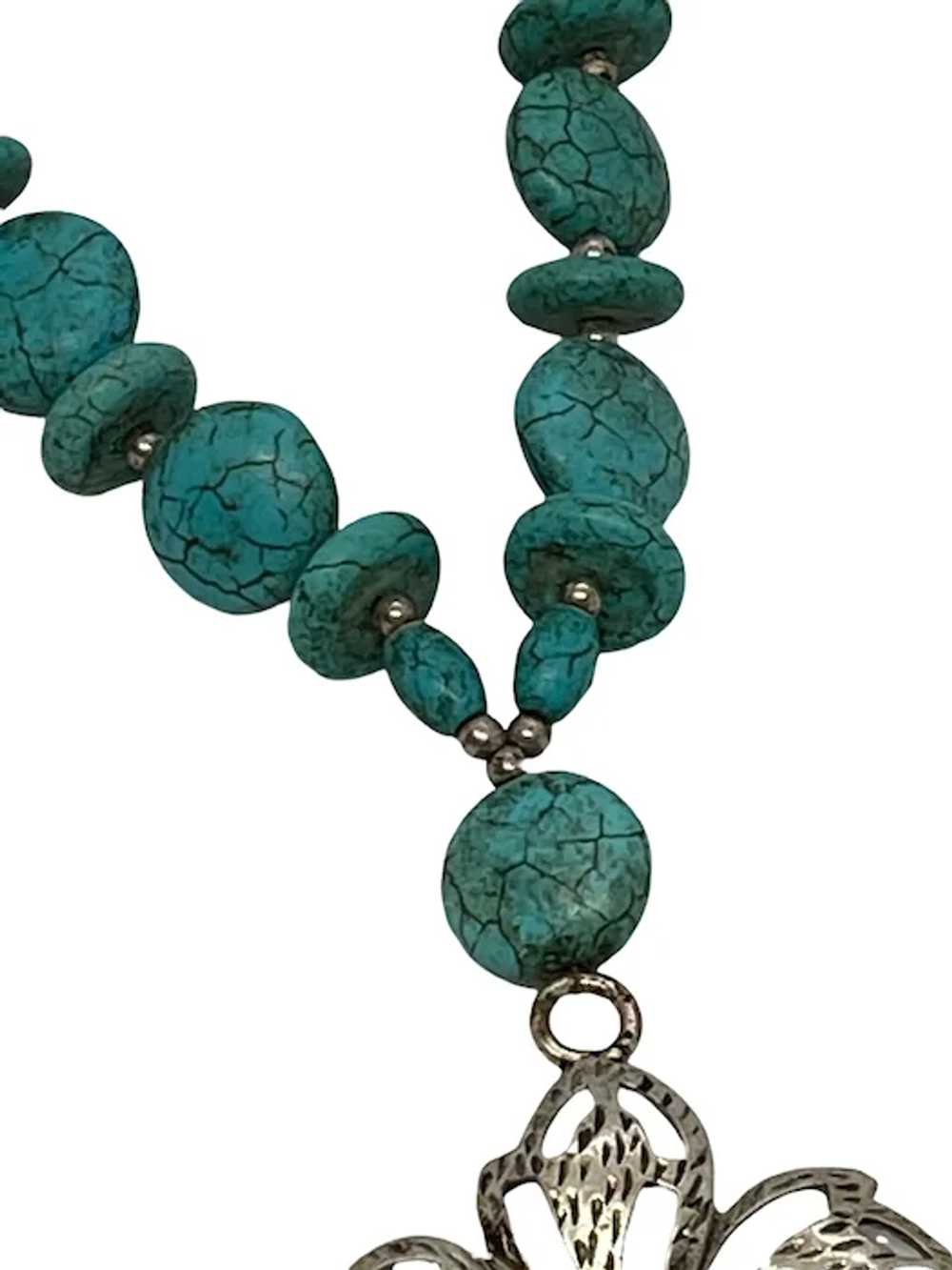 Estate Turquoise Colored Stone Necklace with Silv… - image 6