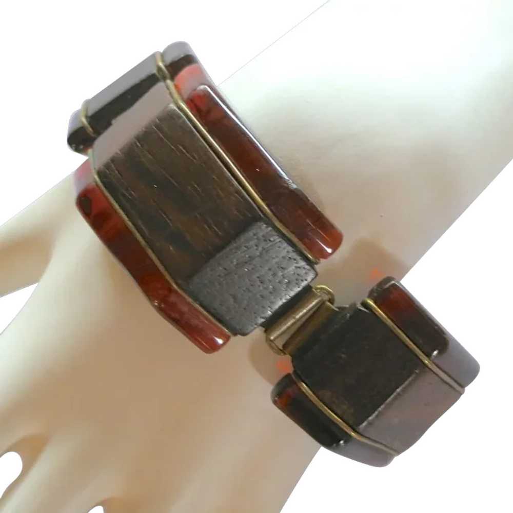 Vintage Bakelite &amp; Wood Link Bracelet - image 1