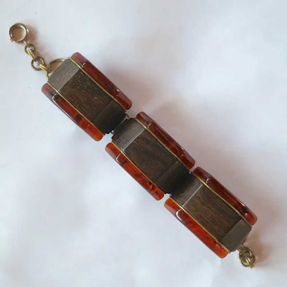 Vintage Bakelite &amp; Wood Link Bracelet - image 3