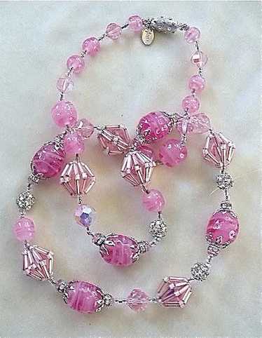 Luscious pink glass beads, crystal, and rhinestone