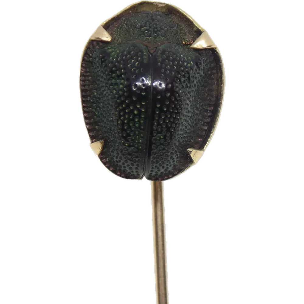 10K Gold Egyptian Scarab Beetle Stick Pin Lapel P… - image 1