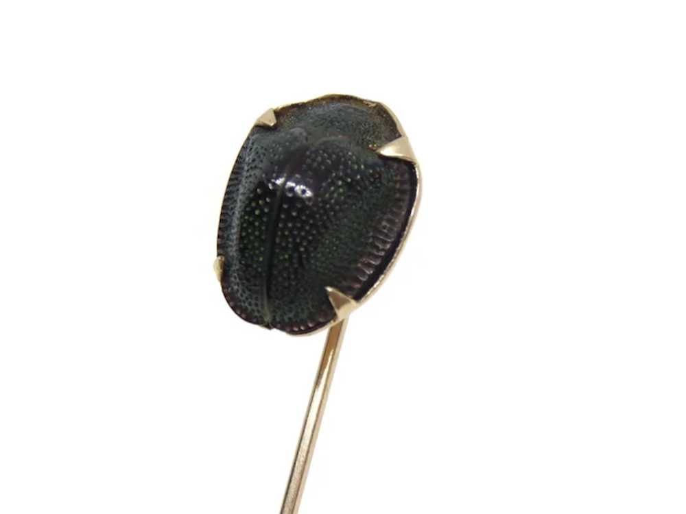 10K Gold Egyptian Scarab Beetle Stick Pin Lapel P… - image 4