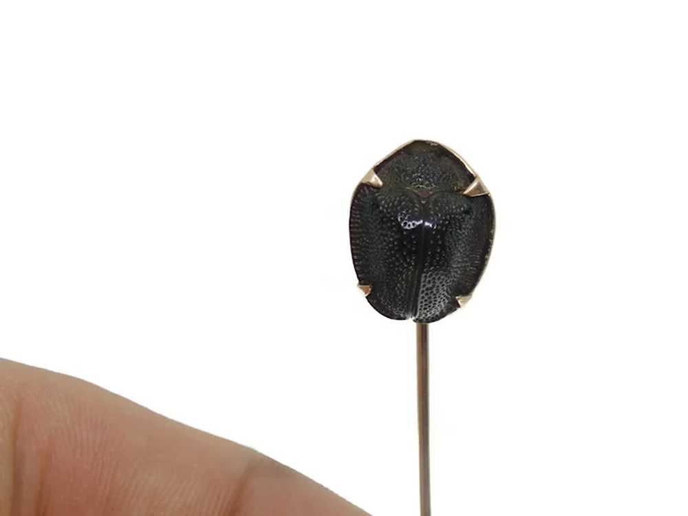 10K Gold Egyptian Scarab Beetle Stick Pin Lapel P… - image 8