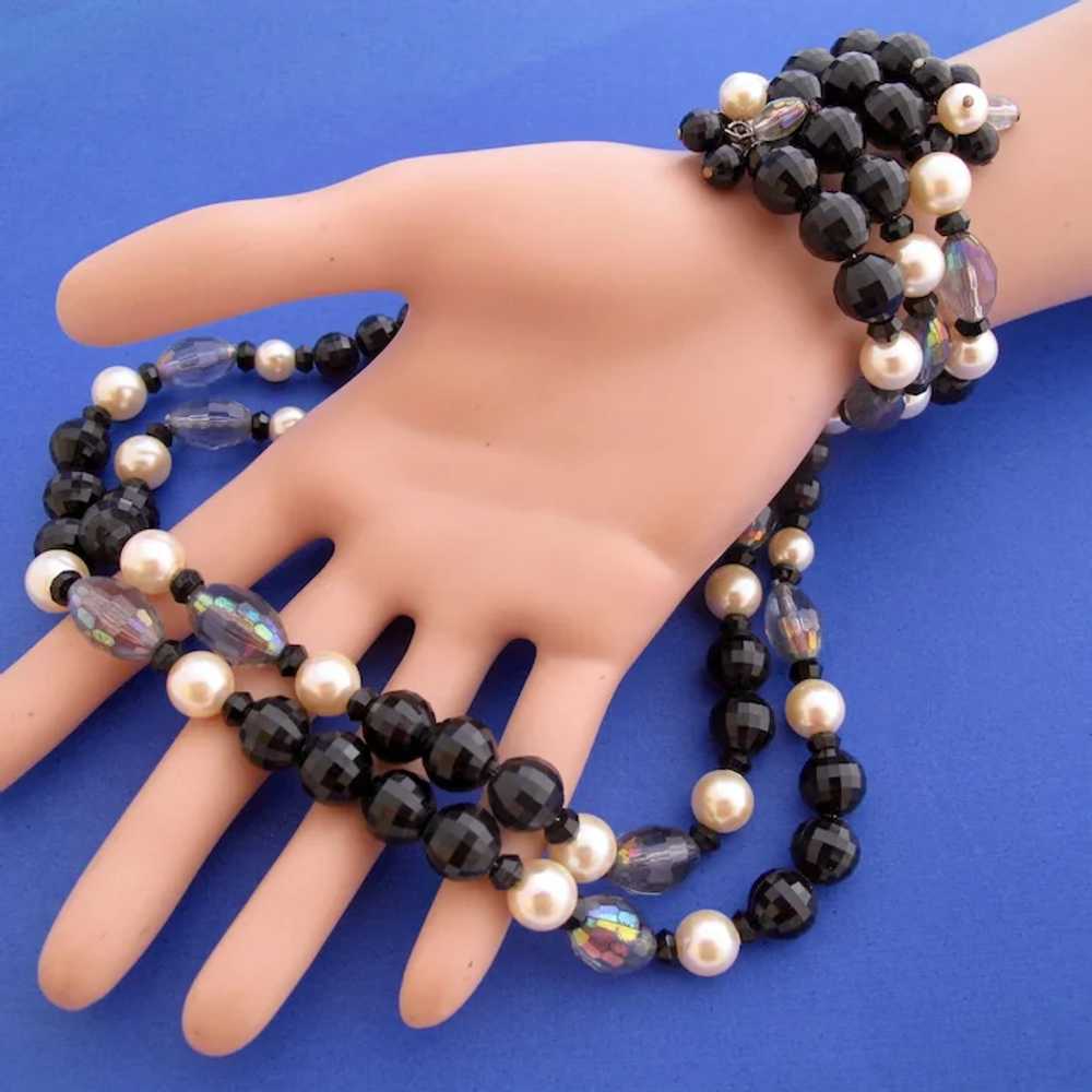 Vintage Hobe Black Bead and Faux Pearl Necklace a… - image 3