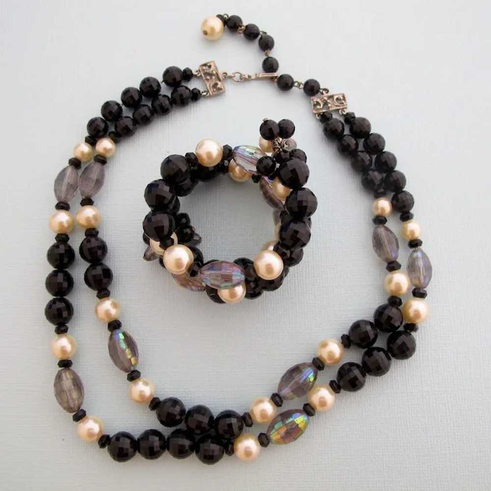Vintage Hobe Black Bead and Faux Pearl Necklace a… - image 4