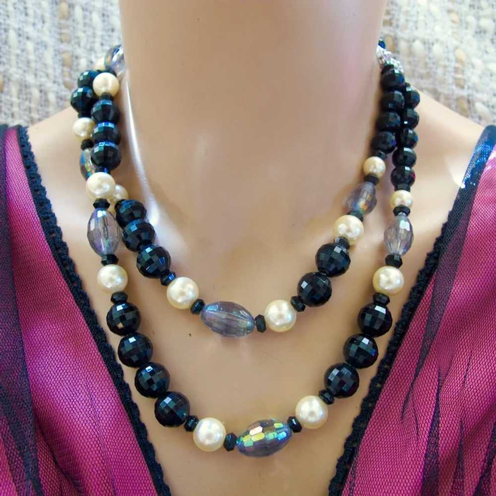 Vintage Hobe Black Bead and Faux Pearl Necklace a… - image 5