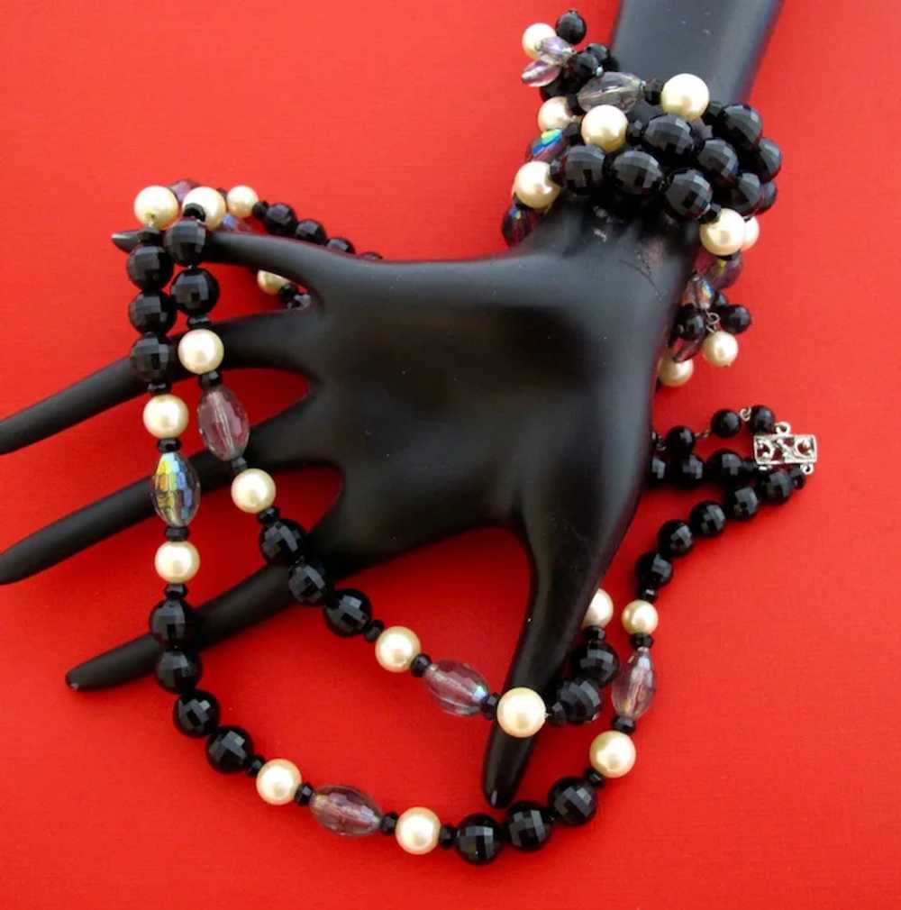 Vintage Hobe Black Bead and Faux Pearl Necklace a… - image 6