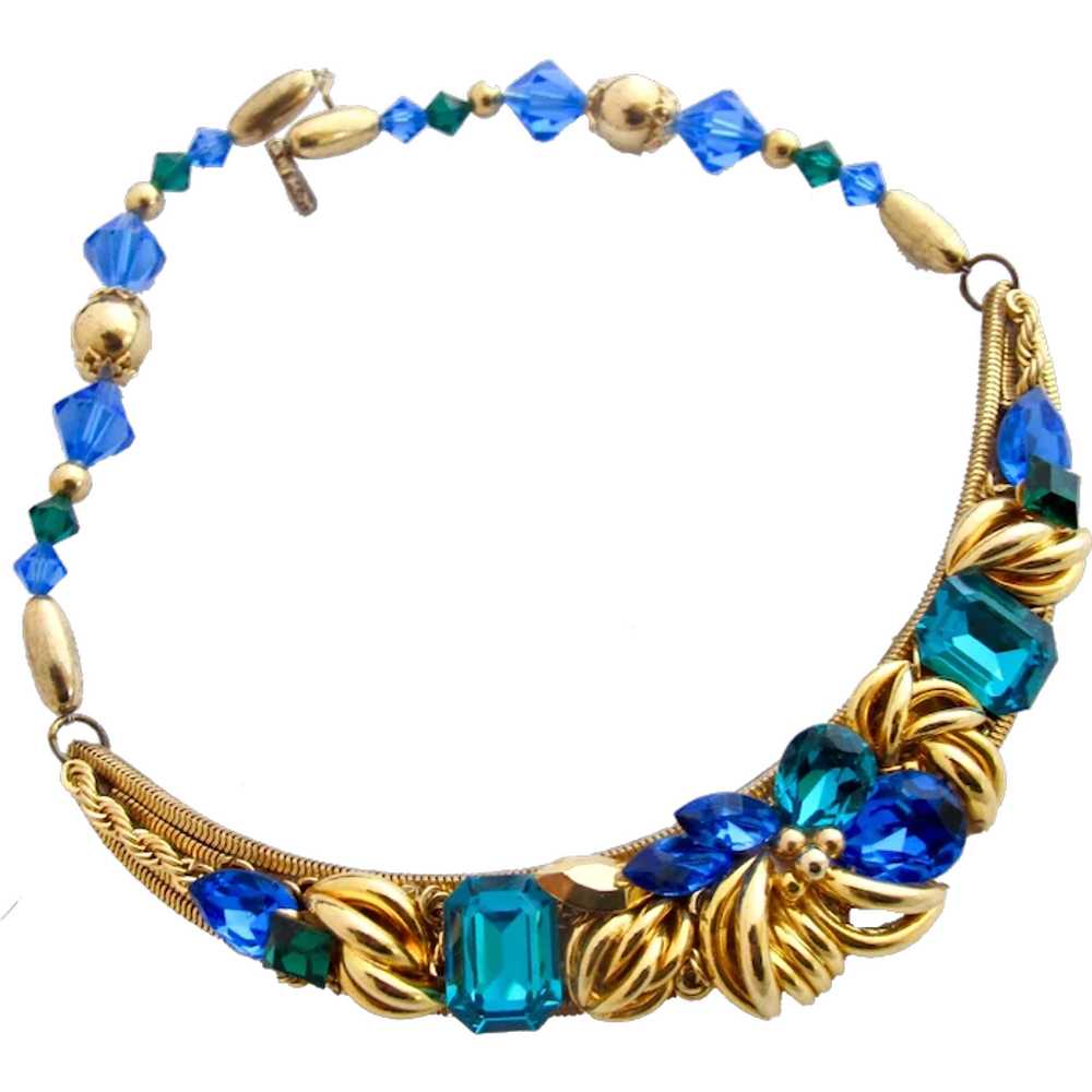 Vintage Wendy Gell Vivid Blue & Green Faceted Cry… - image 1
