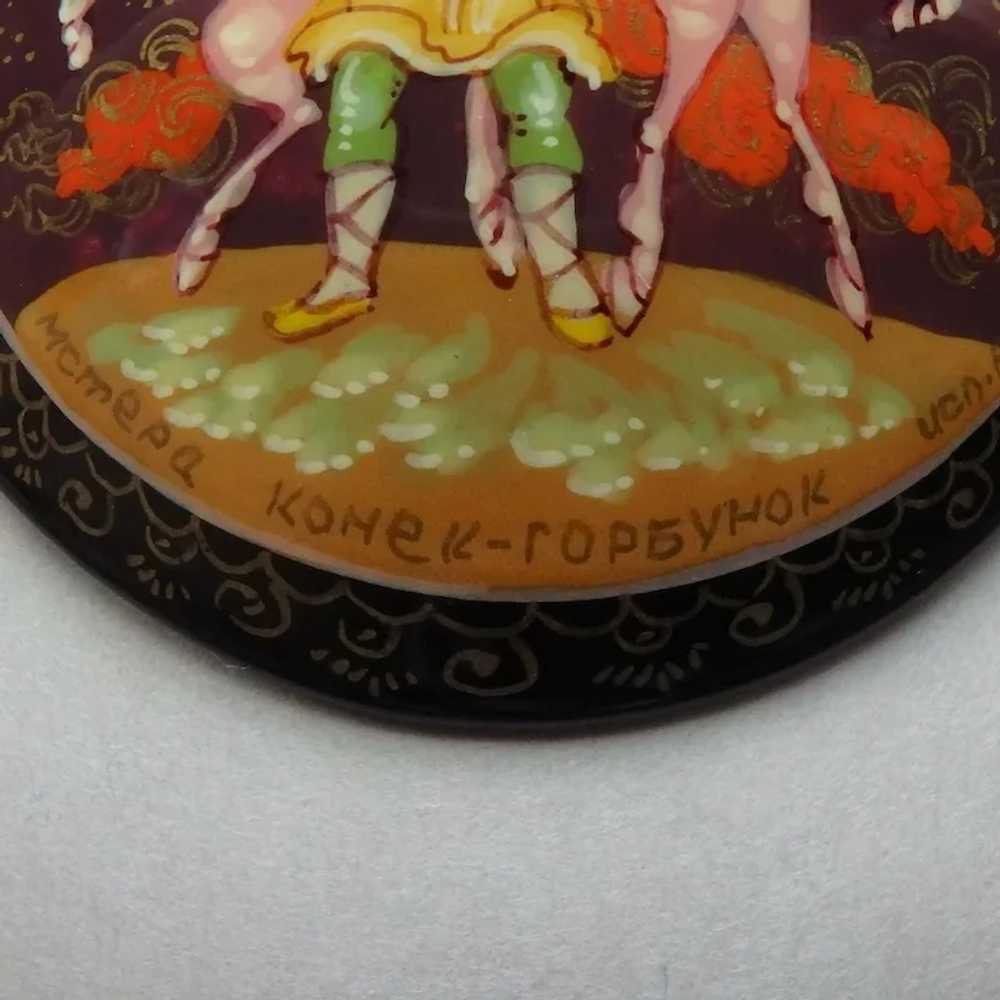 Hand-painted Russian Lacquer Brooch Two Horses - image 3