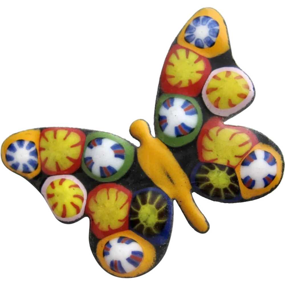 Vintage Millefiori Butterfly Brooch - image 1