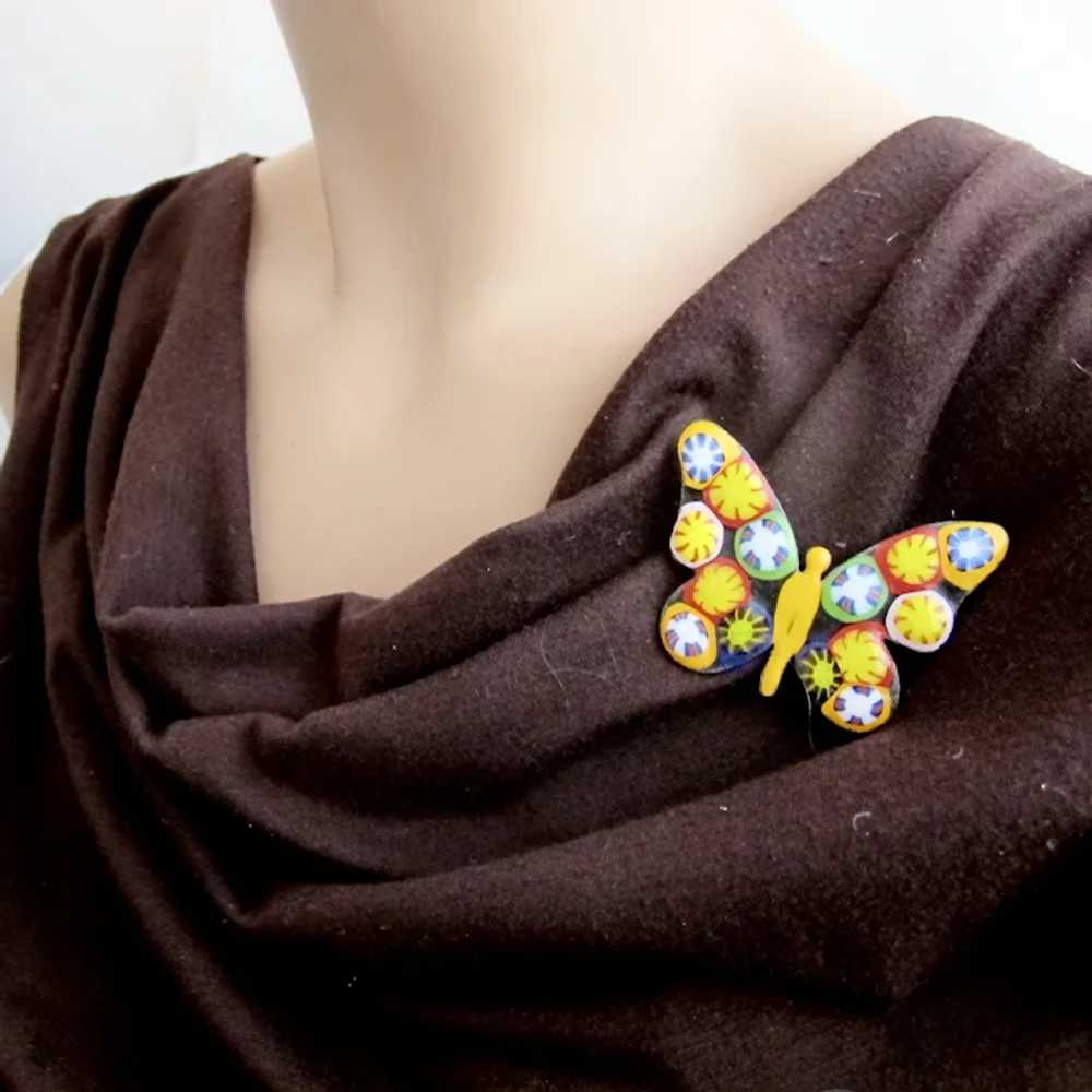 Vintage Millefiori Butterfly Brooch - image 2