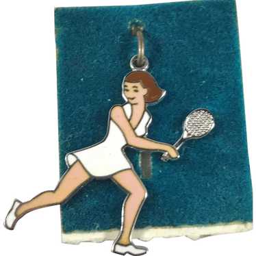 Sterling Silver Female Lady Tennis Player Charm - image 1