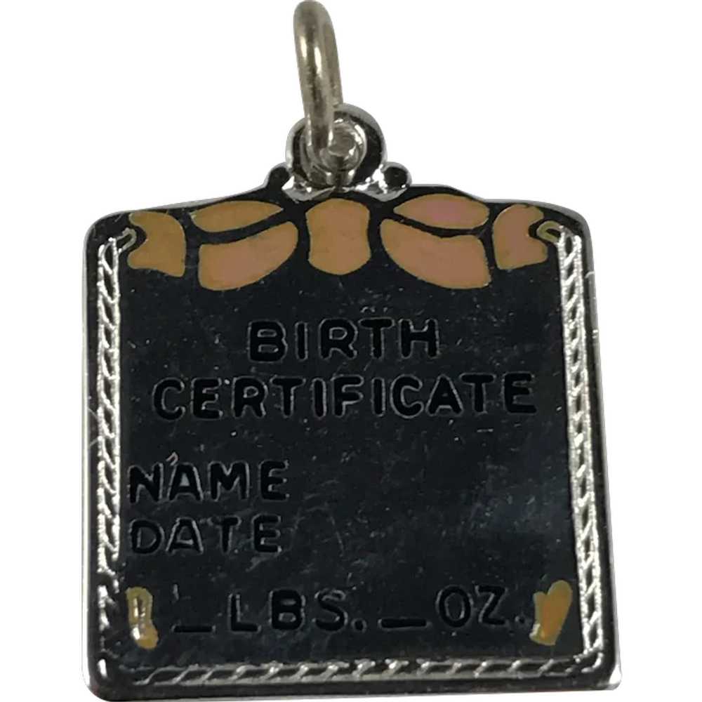 Sterling Silver Birth Certificate Charm with Pink… - image 1