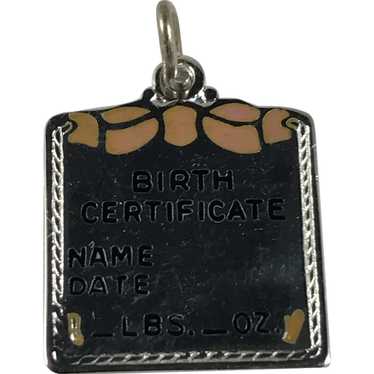Sterling Silver Birth Certificate Charm with Pink 
