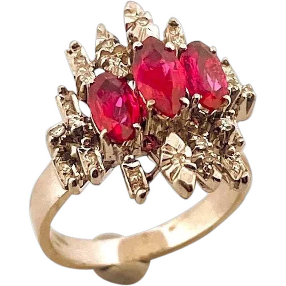 1970s Ruby Diamond Cluster Ring 14K  White Gold M… - image 1