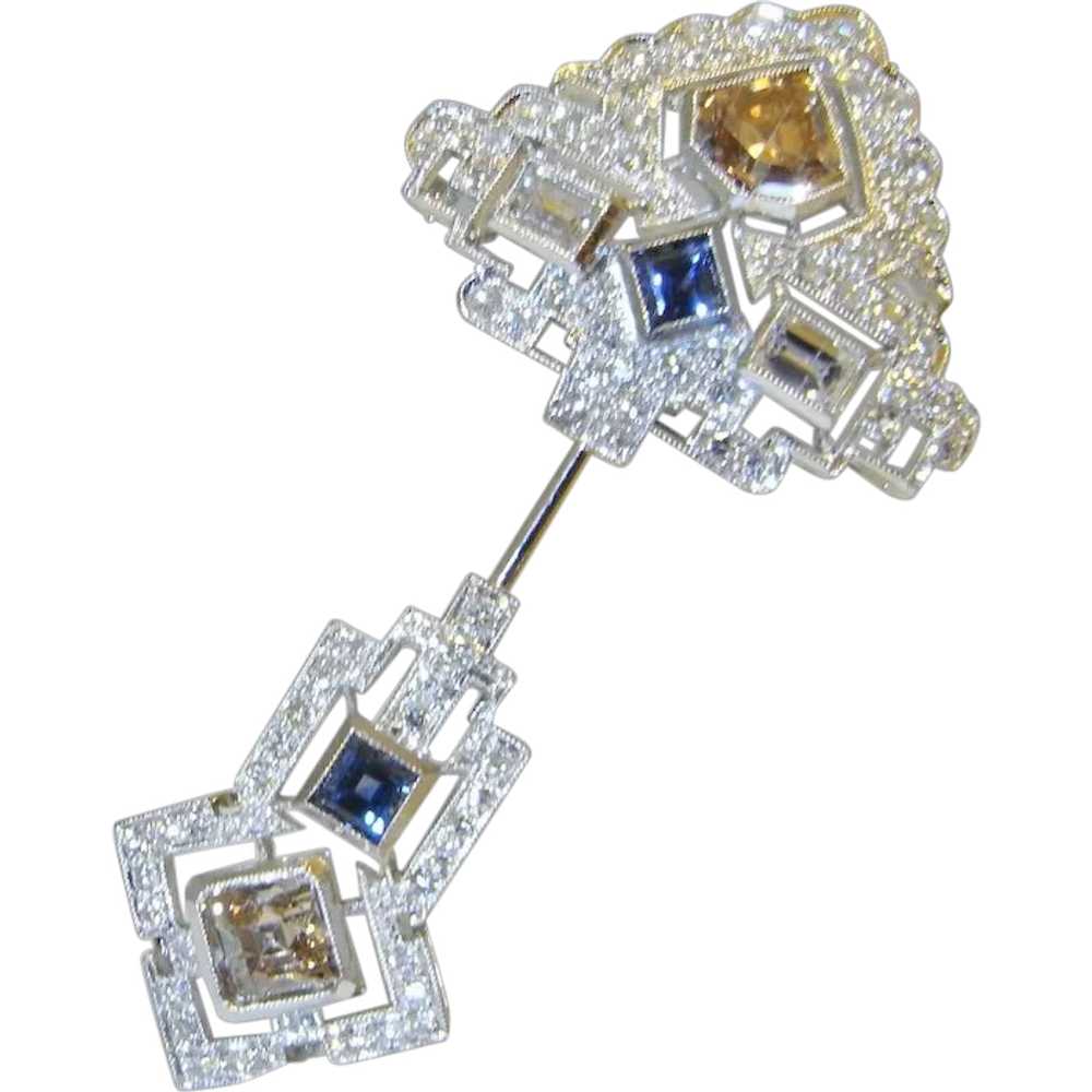 Art Deco Color Diamond Brooch 7.12 tcw Fancy Diam… - image 1