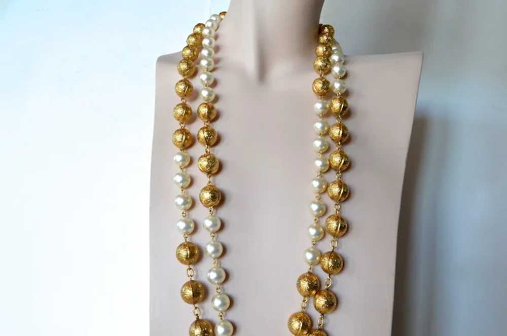 Chanel double strand necklace with faux pearl and gol… - Gem