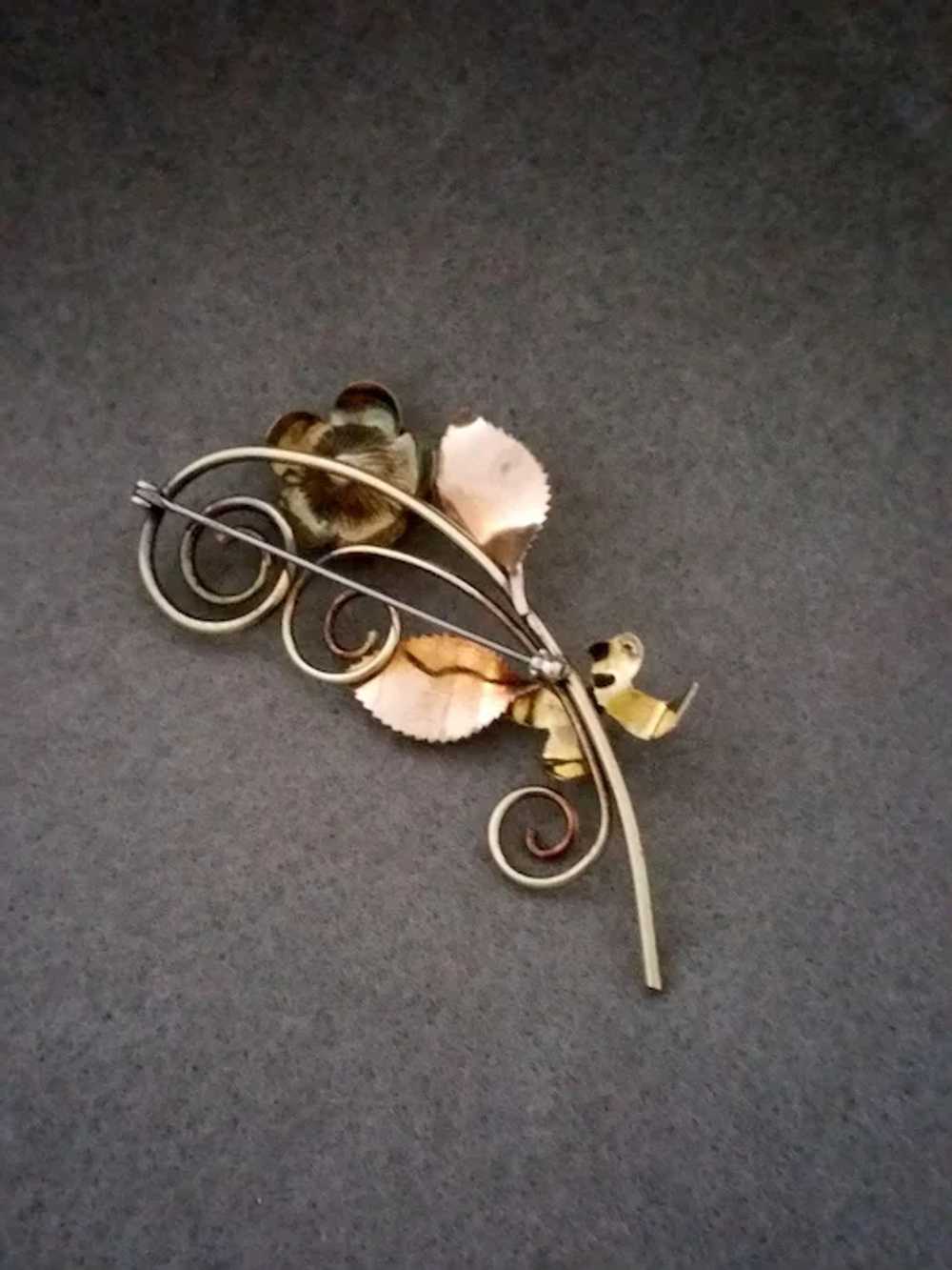 Krementz Single Rose 2 tone gold Brooch or Pin c1… - image 8