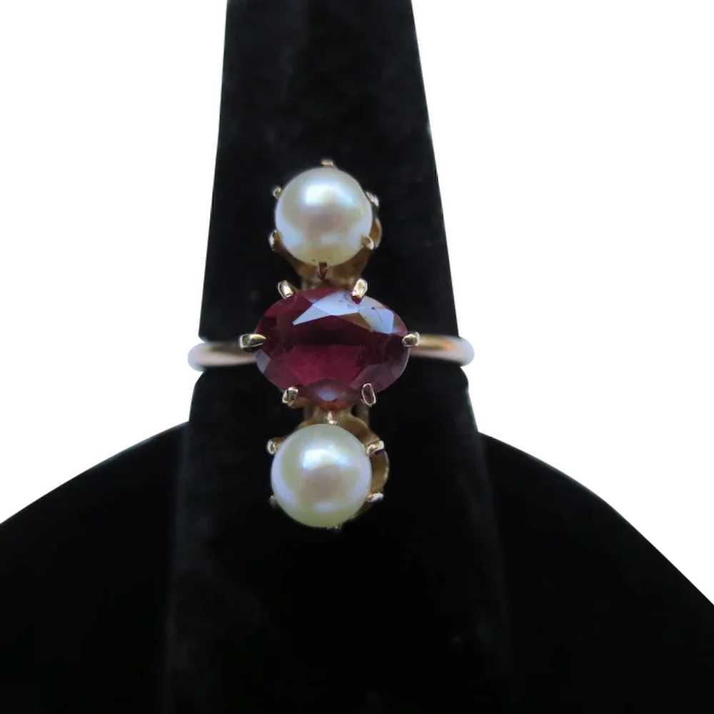 14k Rose Gold Victorian Garnet & Pearl Ring - image 1