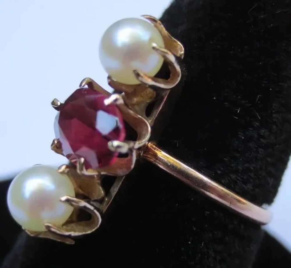14k Rose Gold Victorian Garnet & Pearl Ring - image 2