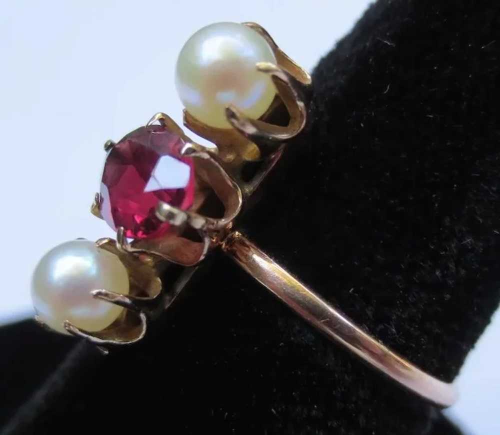 14k Rose Gold Victorian Garnet & Pearl Ring - image 3