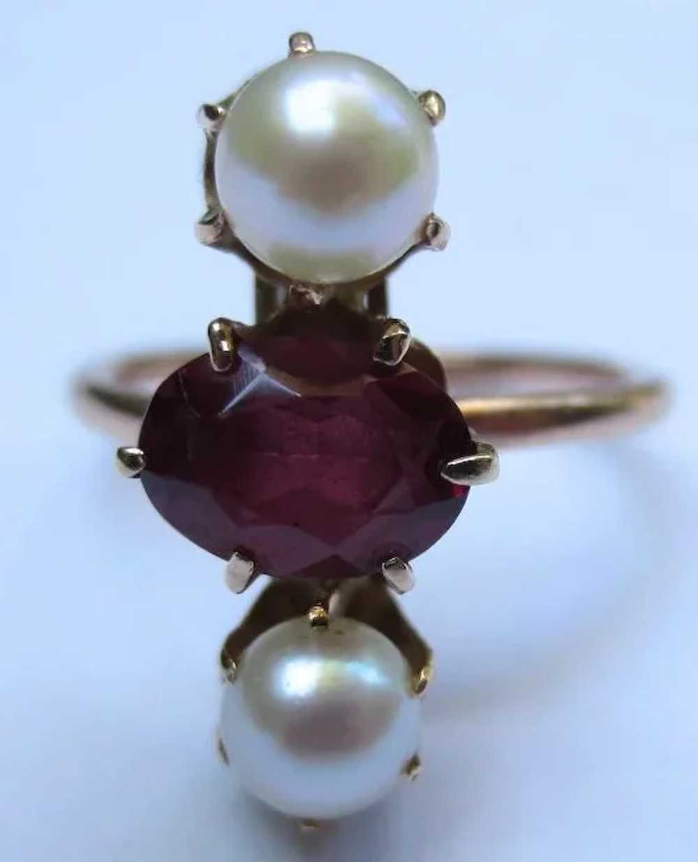14k Rose Gold Victorian Garnet & Pearl Ring - image 4