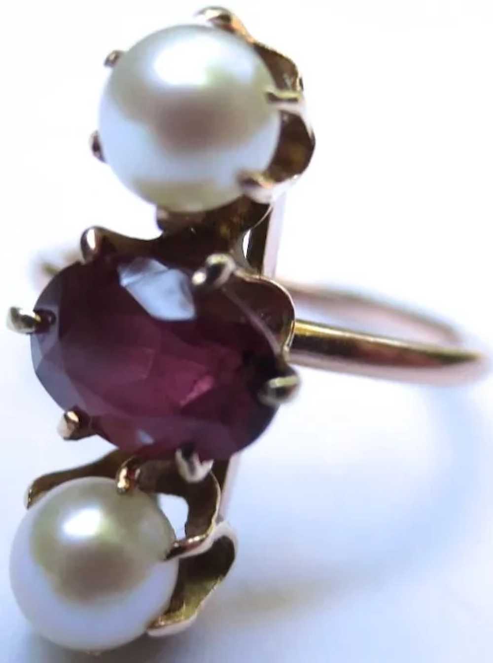 14k Rose Gold Victorian Garnet & Pearl Ring - image 5