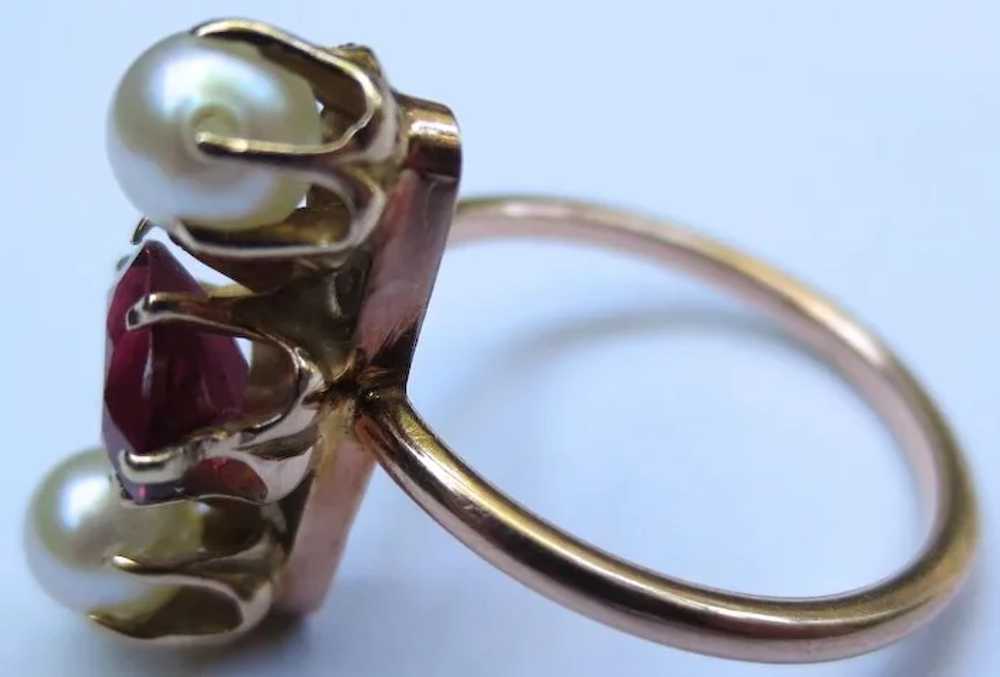 14k Rose Gold Victorian Garnet & Pearl Ring - image 6