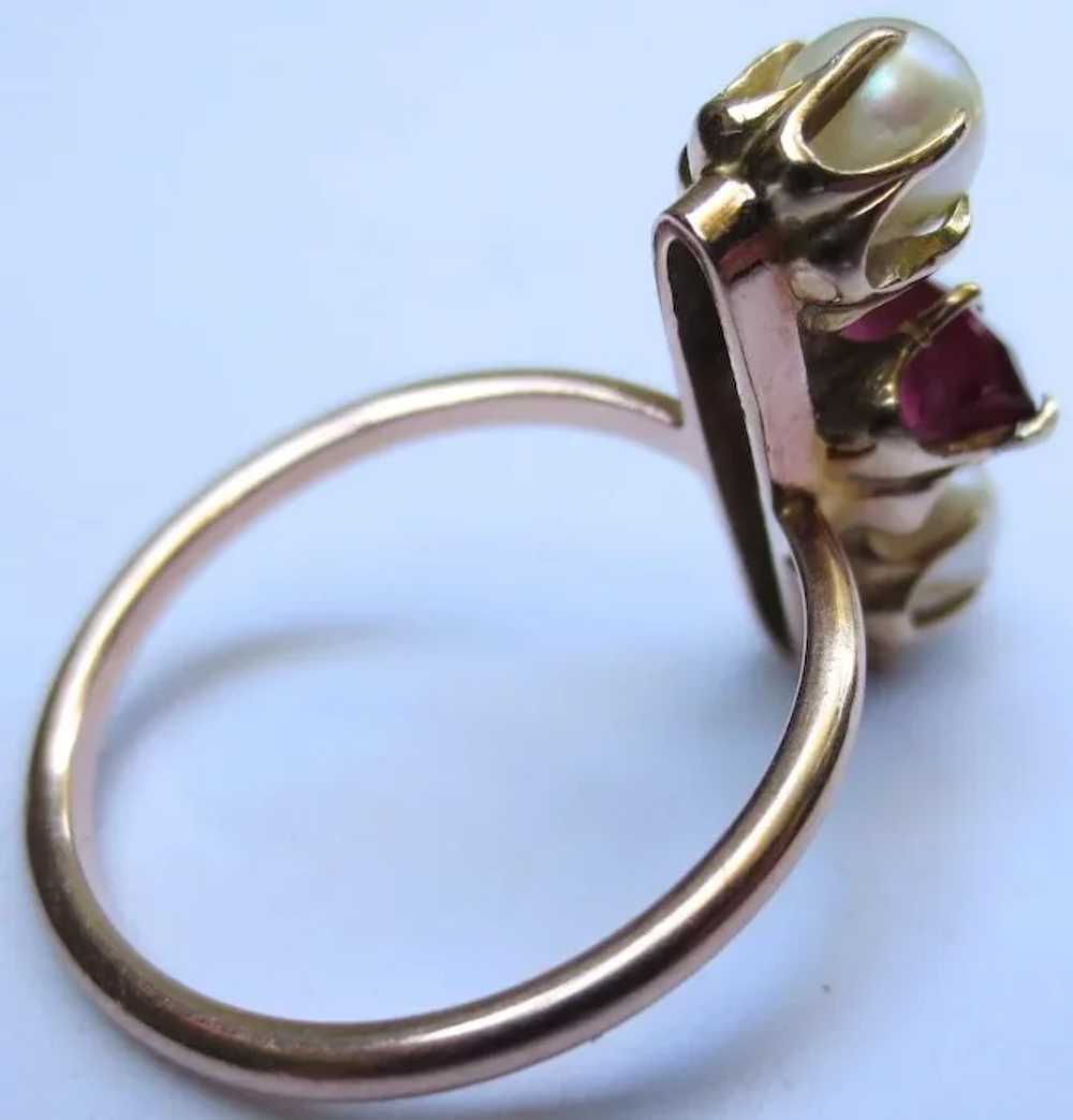 14k Rose Gold Victorian Garnet & Pearl Ring - image 7