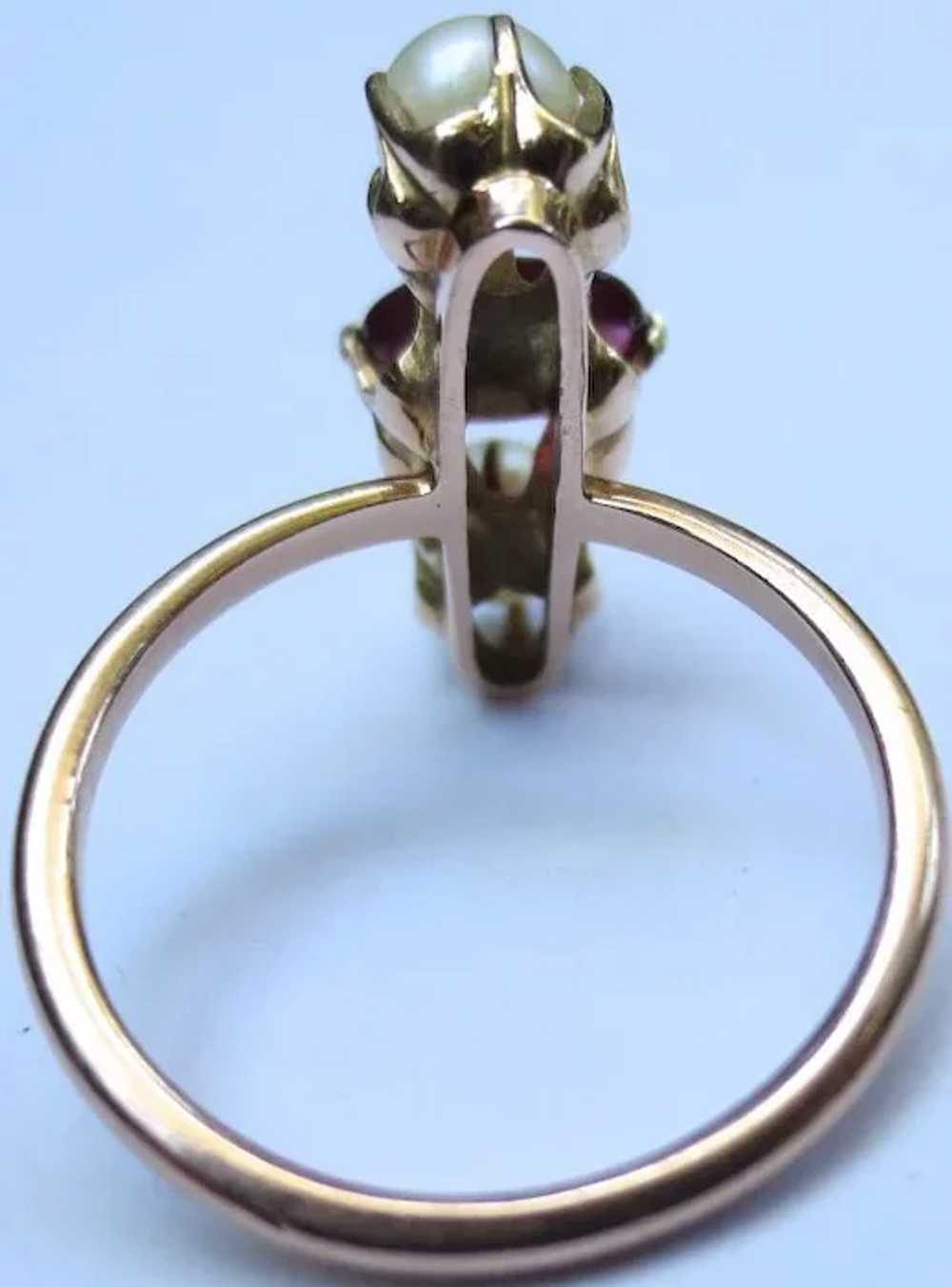 14k Rose Gold Victorian Garnet & Pearl Ring - image 8