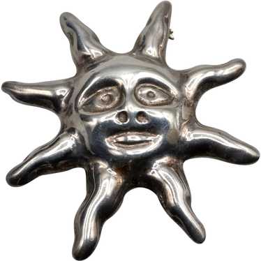 Mexican 925 Sterling Silver Sun Brooch - image 1