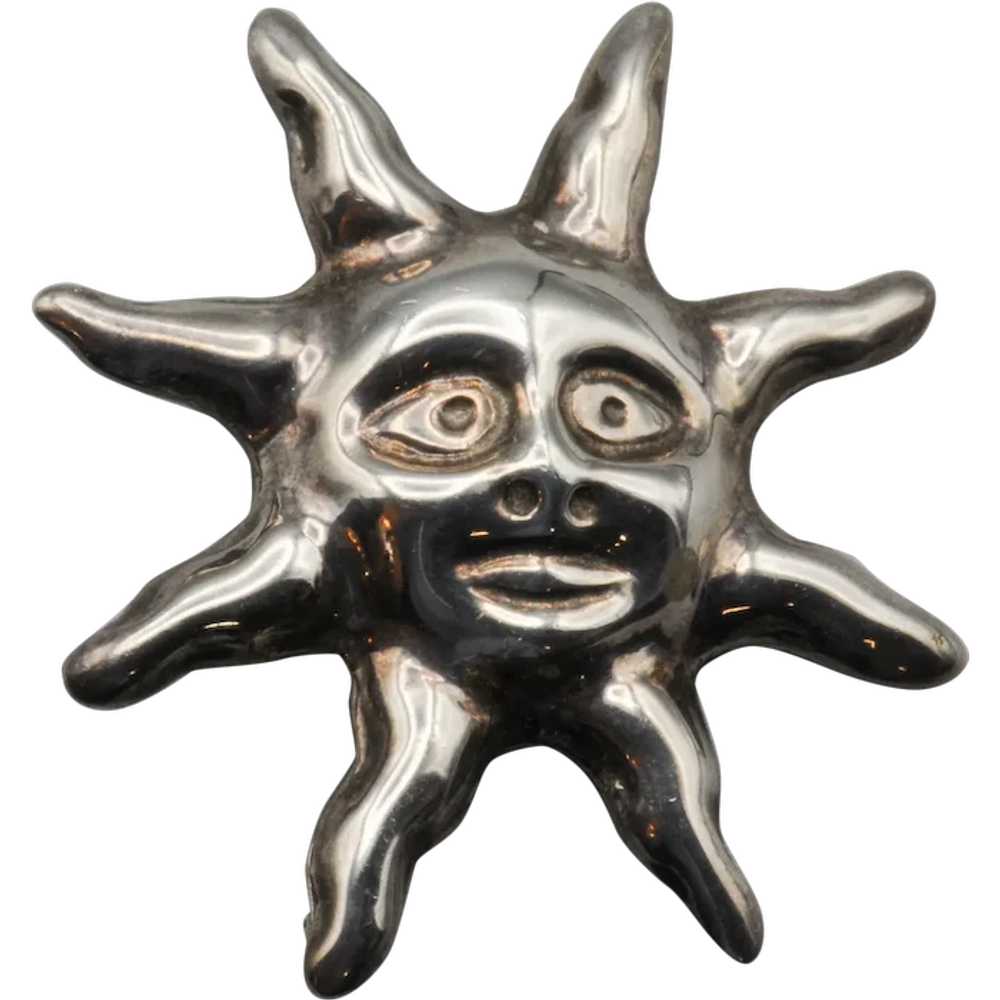Mexican 925 Sterling Silver Sun Brooch - image 2