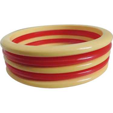 Bakelite Bracelets Red and Yellow Stacked Set of 5