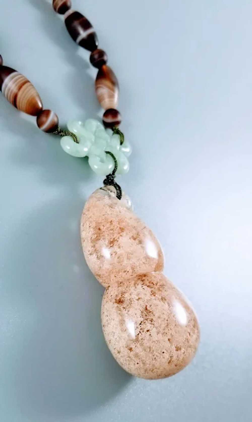 14K Lodolite Wulu Pendant with Agate, Jadeite Bea… - image 5