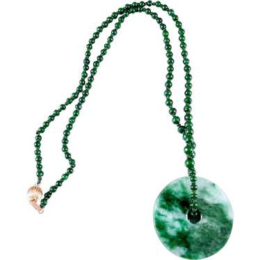 14K Jadeite Pendant and Beads Necklace - image 1