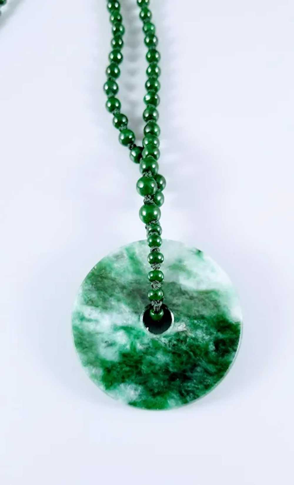 14K Jadeite Pendant and Beads Necklace - image 2