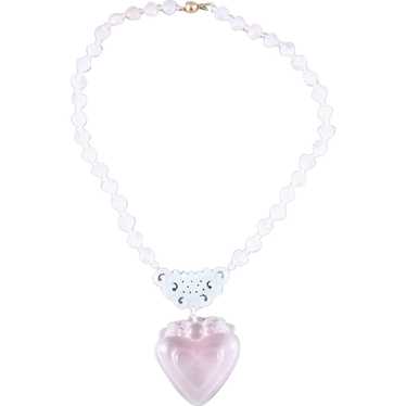 14 Carved Rose Quartz Heart Pendant and Jadeite, … - image 1