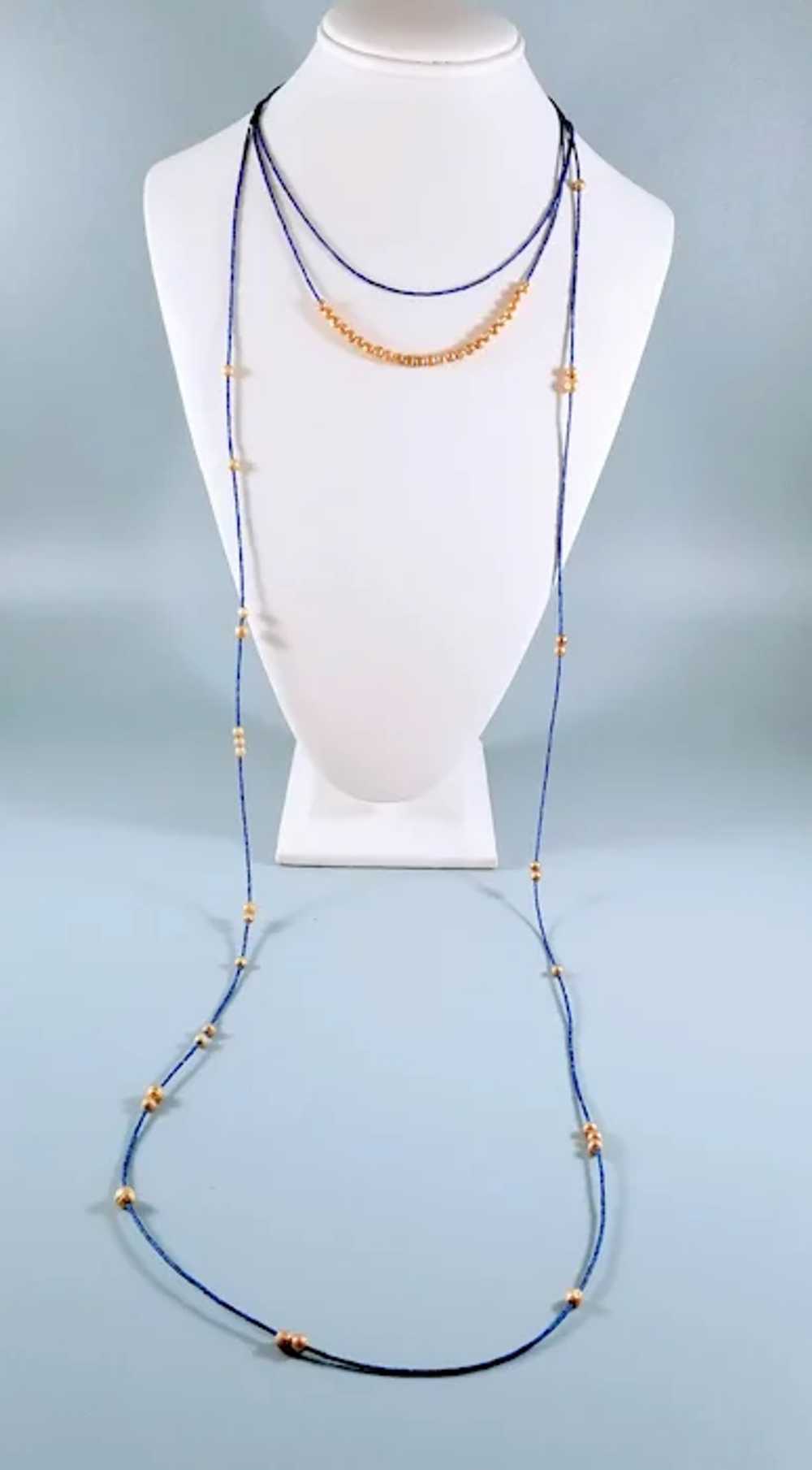 Vintage Lapis Lazuli, Gold Vermeil Beads Necklace… - image 2