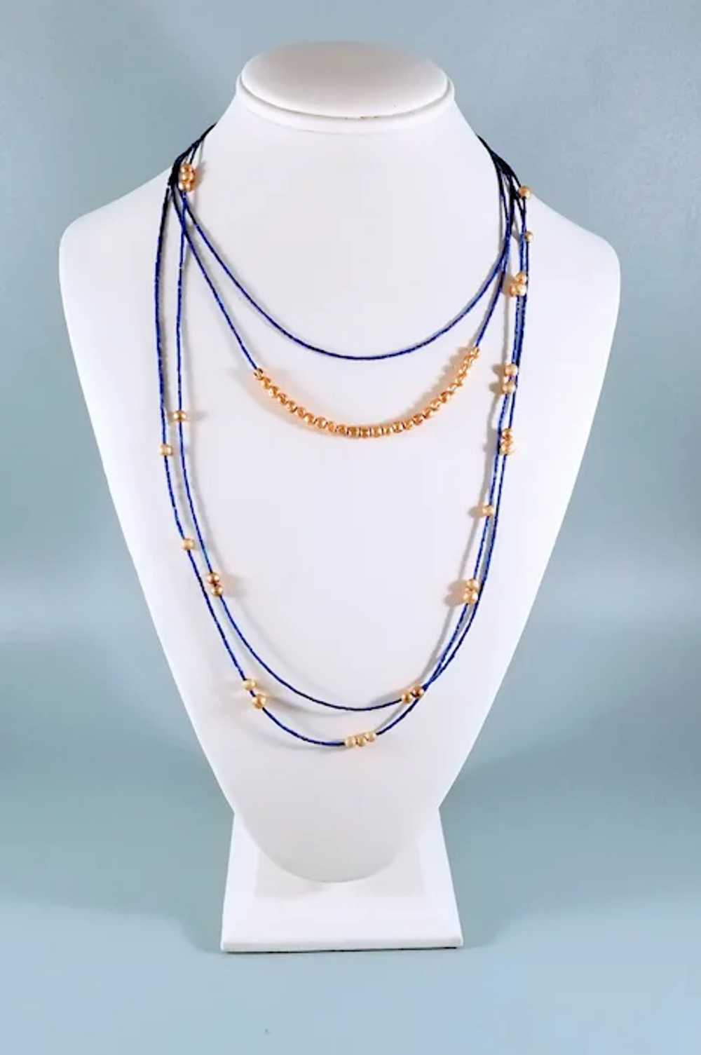 Vintage Lapis Lazuli, Gold Vermeil Beads Necklace… - image 3