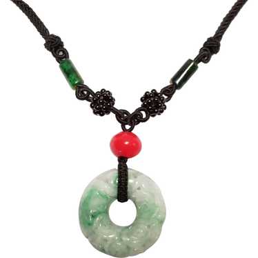 Carved Jadeite Donut Pendant / Necklace - image 1