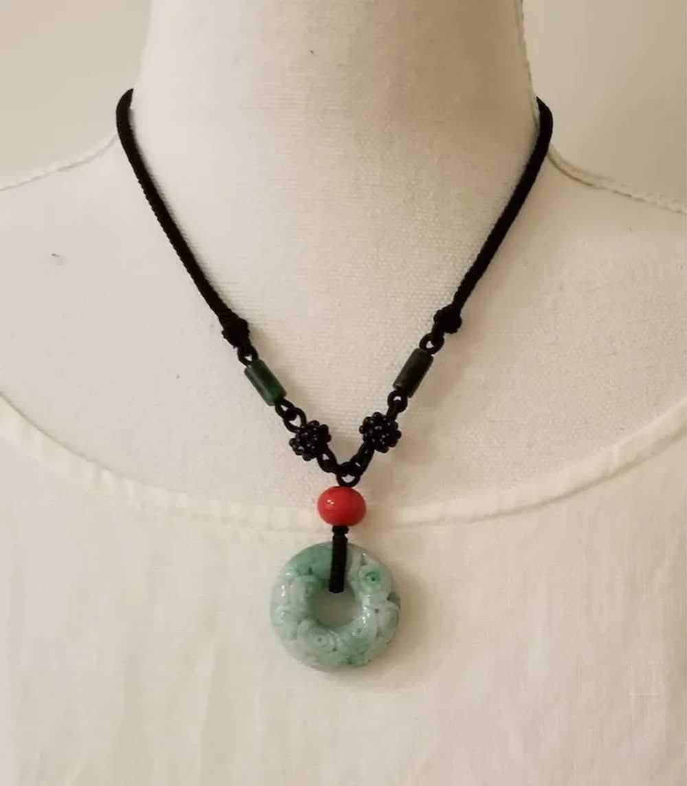 Carved Jadeite Donut Pendant / Necklace - image 2