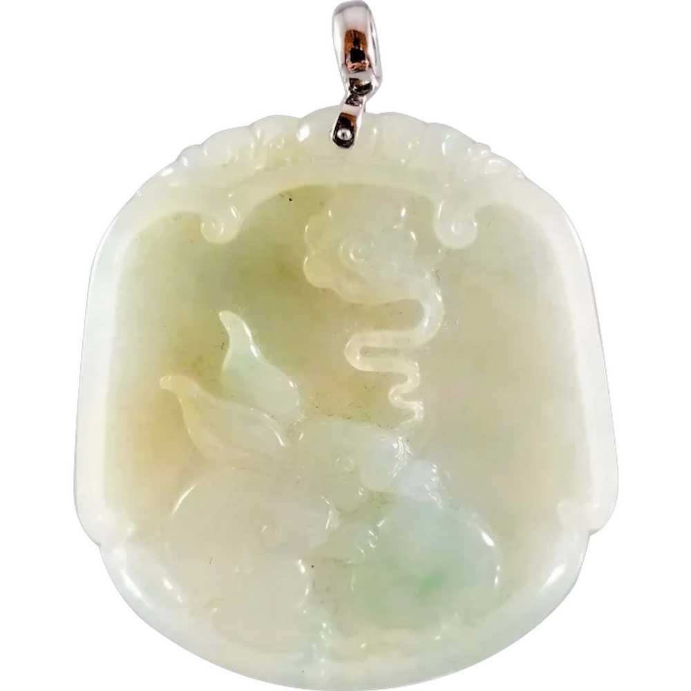 18K Carved AAA Jadeite Pendant - Rabbit and Peach - image 1