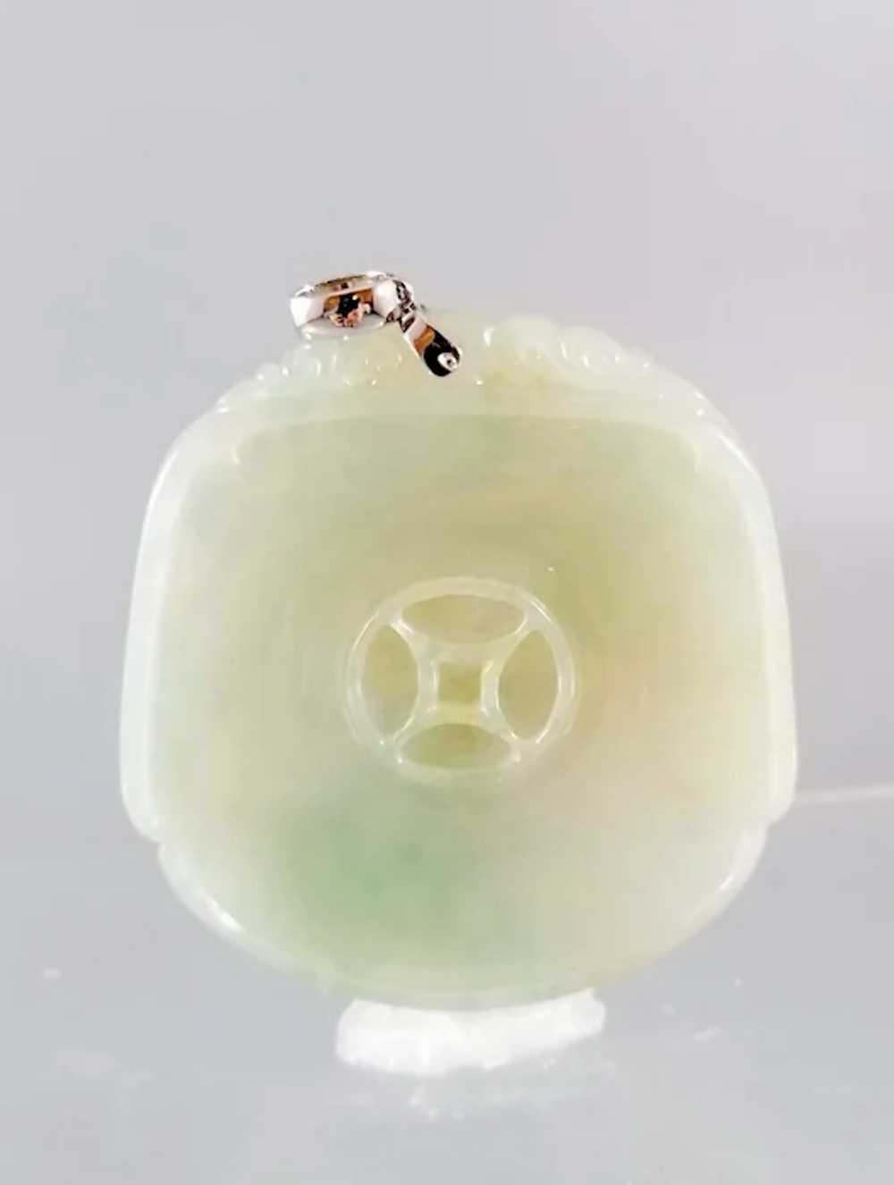 18K Carved AAA Jadeite Pendant - Rabbit and Peach - image 2