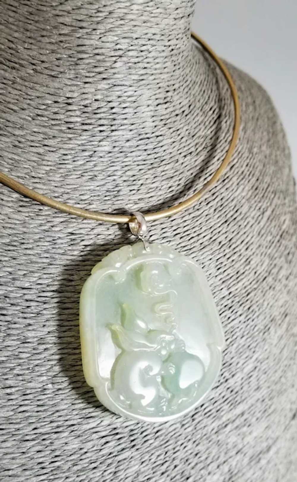 18K Carved AAA Jadeite Pendant - Rabbit and Peach - image 4