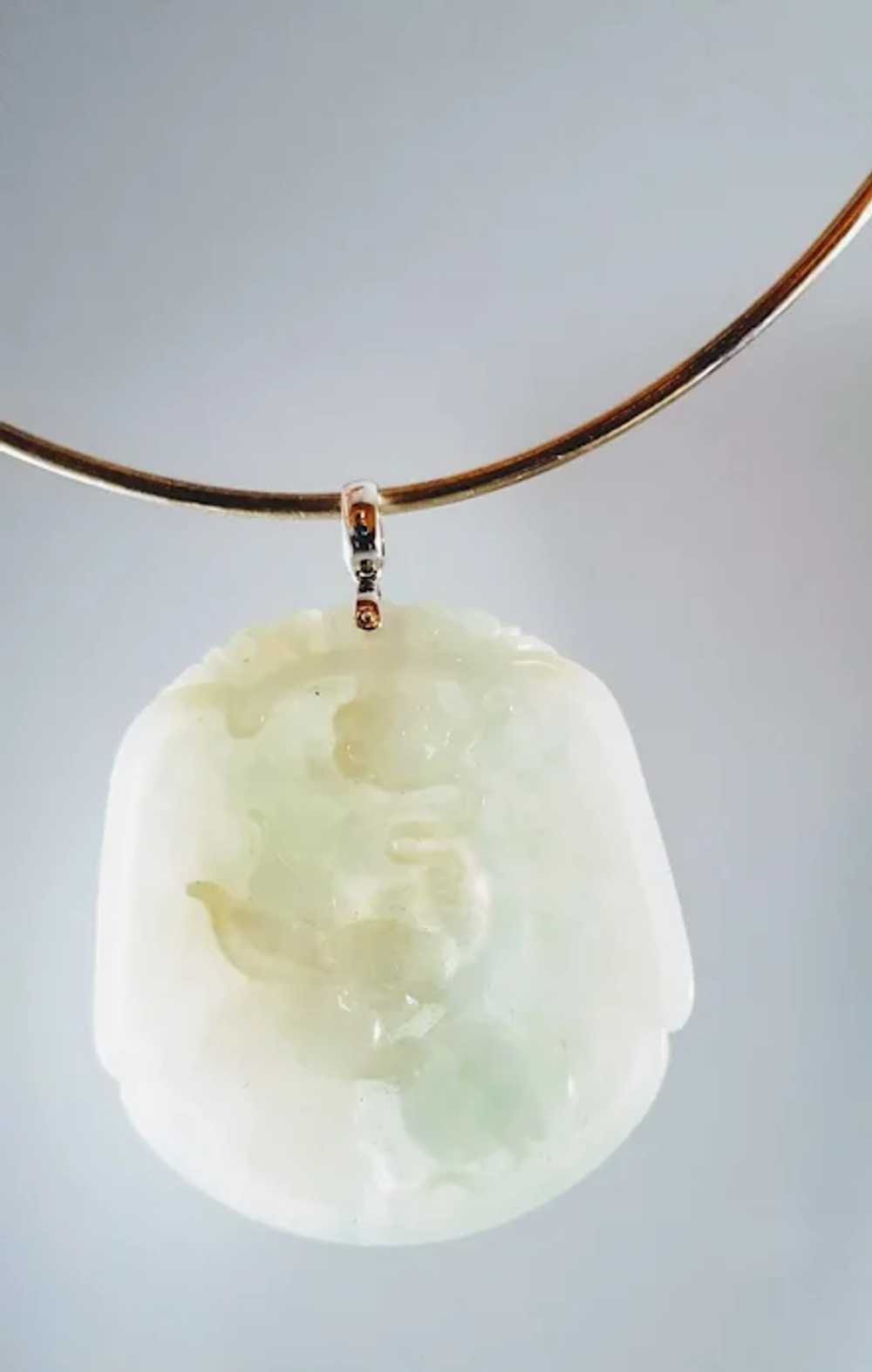 18K Carved AAA Jadeite Pendant - Rabbit and Peach - image 6