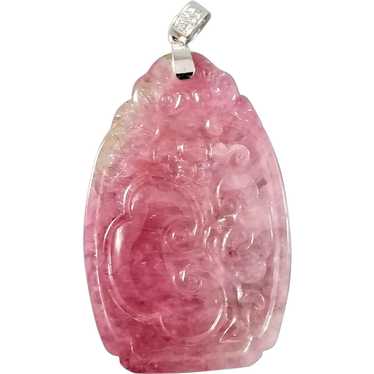 18K 105ct Carved Rubellite Tourmaline Pendant with